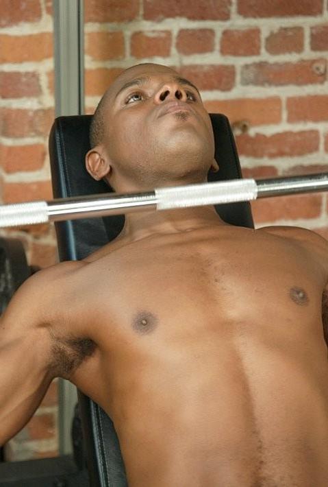20P Black muscle working out in a gym and expanding  his own hole