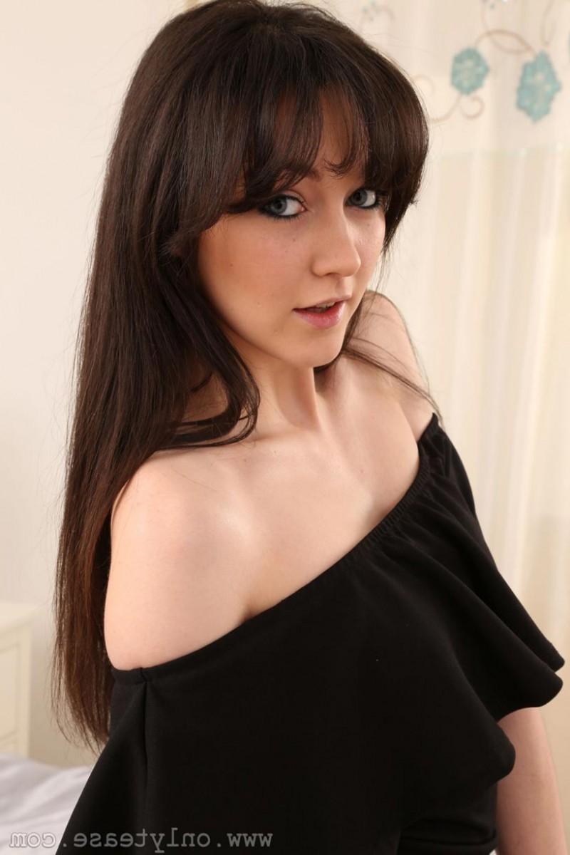 12P Cute slim dark brunette in stockings